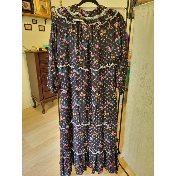 sz 40 black Hofmann copenhagen Bea floral ruffle dress  Victorian Vtg look - Picture 5 of 8